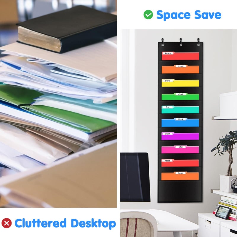 AUVCAS Storage Pocket Chart with 10 Pockets Hanging Wall file Folder Organizer Storage for Classroom Home Office,3 Over Door Hangers Included,Organize Scrapbooks Paperworks Invoices Papers Stuff - Image 3
